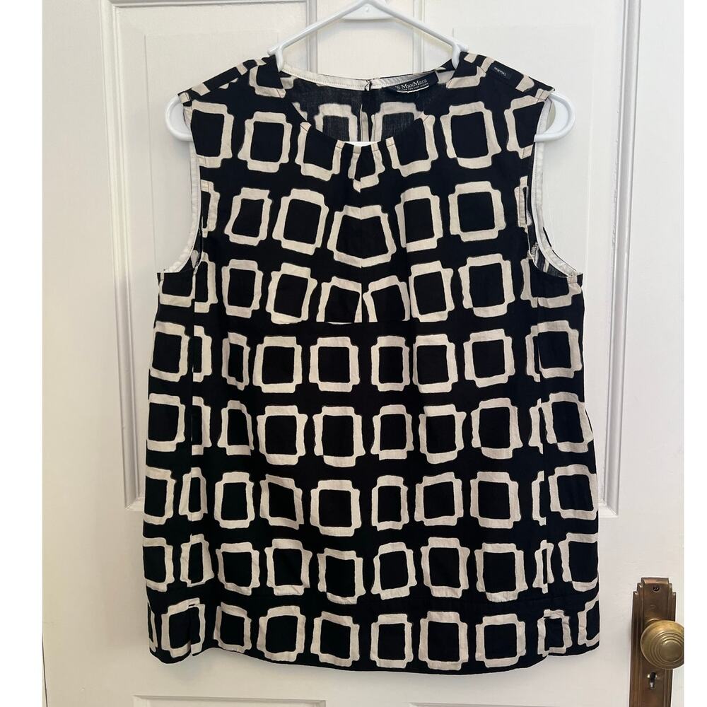 'S Max Mara Sleeveless Top Black Beige Geometric Print Crew Neck Women's S